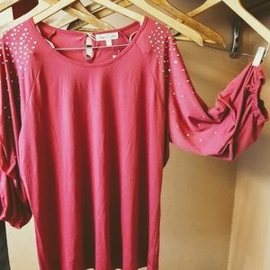 Stem and Vine Pink Draped Sequined Accented Top 2X